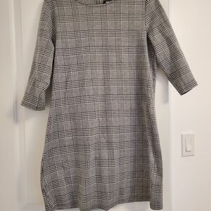 Only Women's 3/4 Sleeve Plaid Dress - Black and White